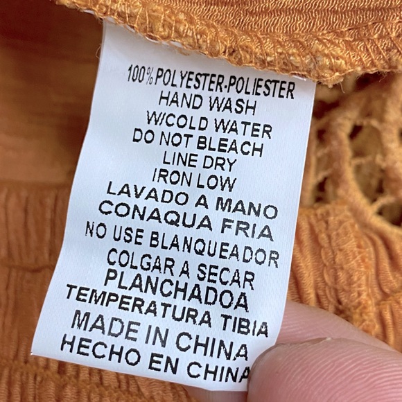 Petal Roz Yellow Smocked Off Shoulder Puff Sleeve Lace Trimmed Blouse L - Picture 4 of 15